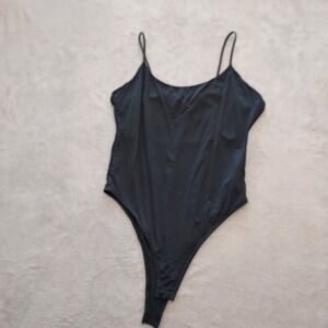 Zara Dark Gray Spaghetti Strap Scoop Neck Bodysuit Sz L Neutral Layer Club Chic